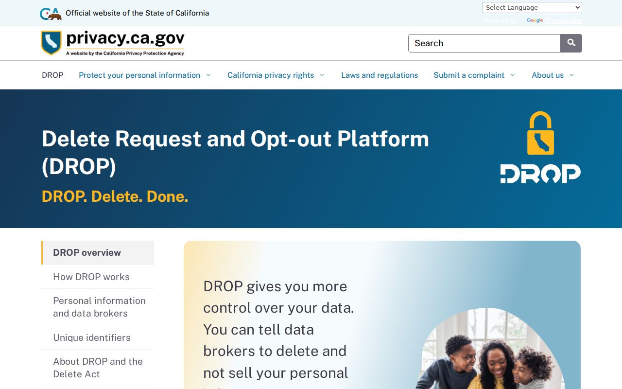 California DROP privacy portal for Hemet resident data choices