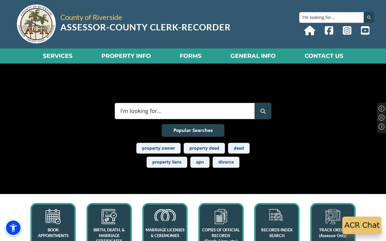 Riverside County ACR property search for Hemet parcel records