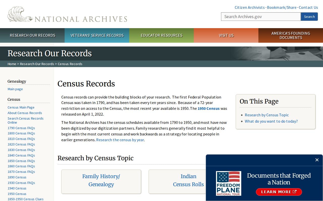 National Archives census access for previous Hemet residents research
