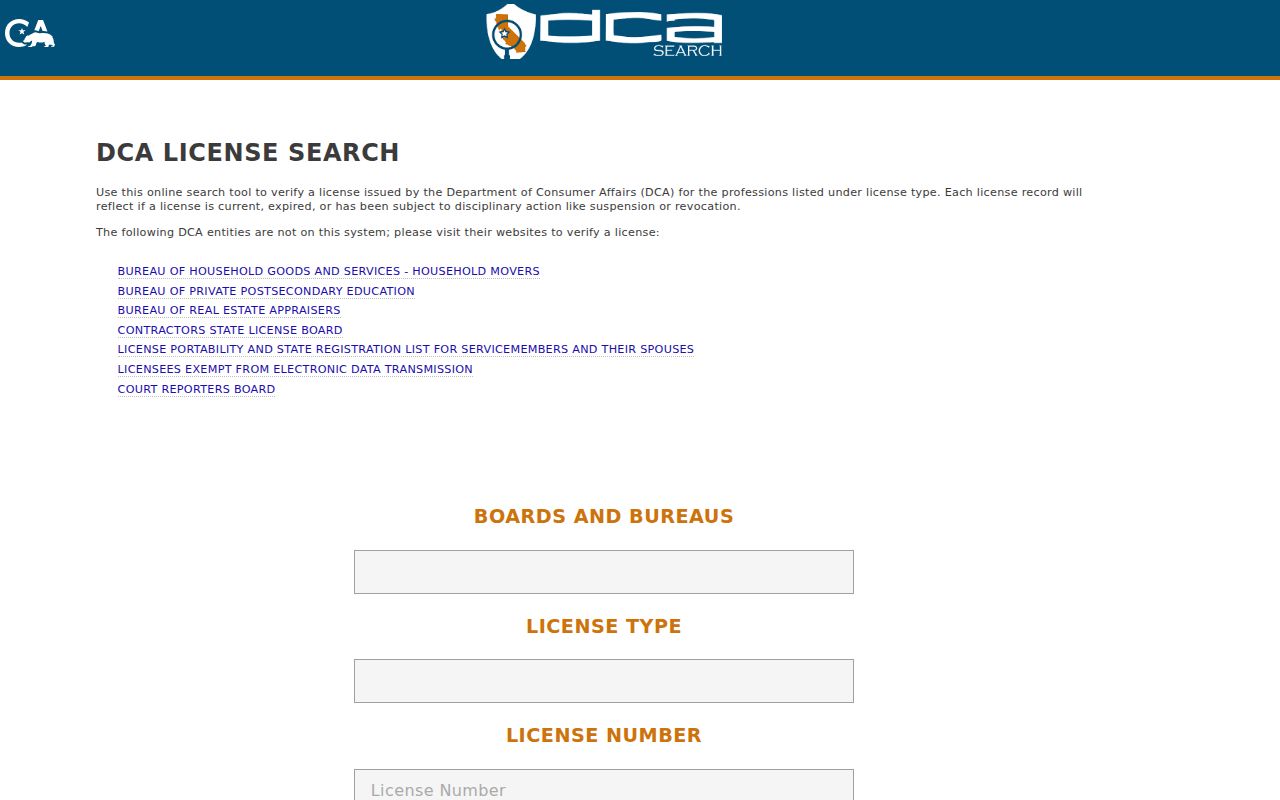California professional license search for a Hemet resident lookup